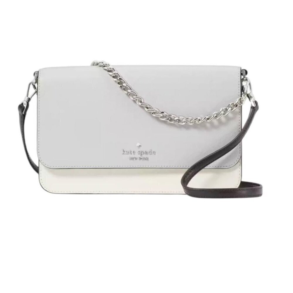Kate Spade Womens Grey Leather Madison Medium Flap Convertible Crossbody New